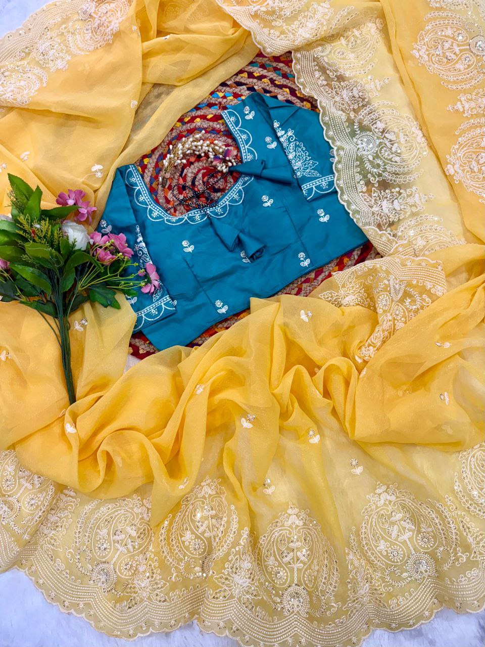 Yellow Designer Shimmer Silk Saree