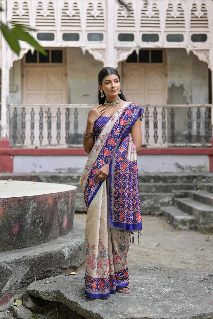 Patola Printed Tussar Silk Saree