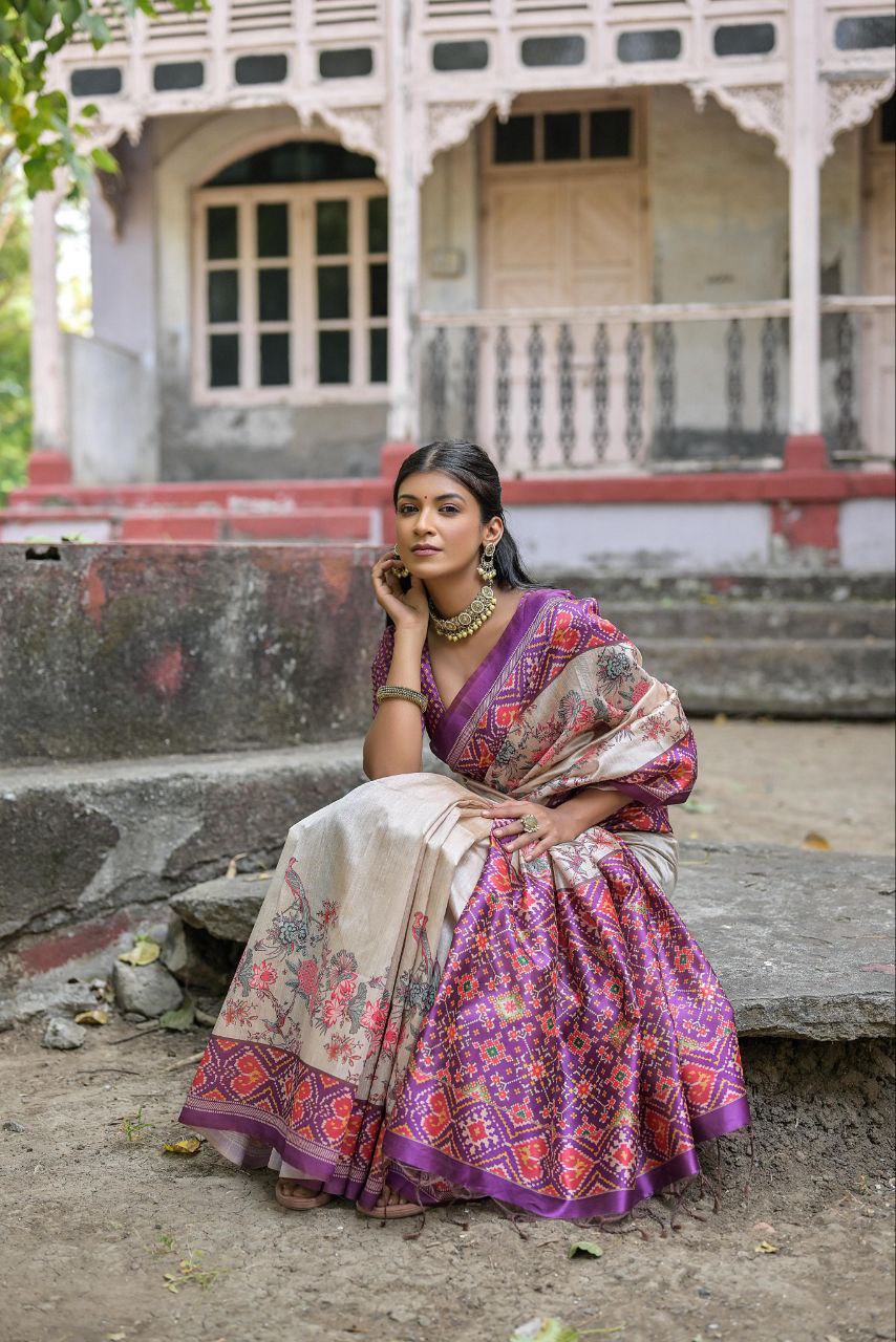 Patola Printed Tussar Silk Saree