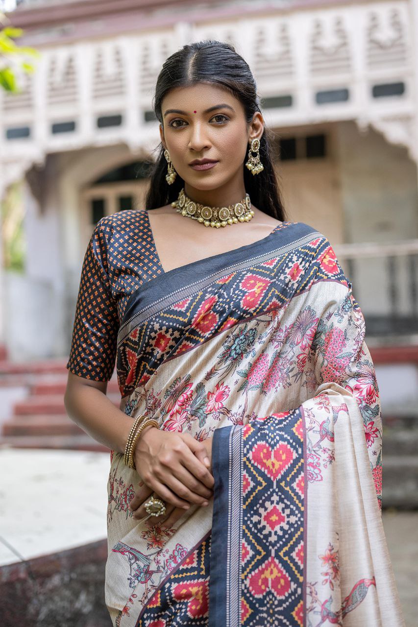 Patola Printed Tussar Silk Saree