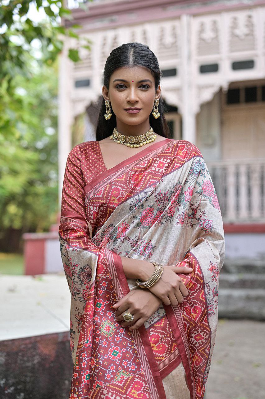 Patola Printed Tussar Silk Saree