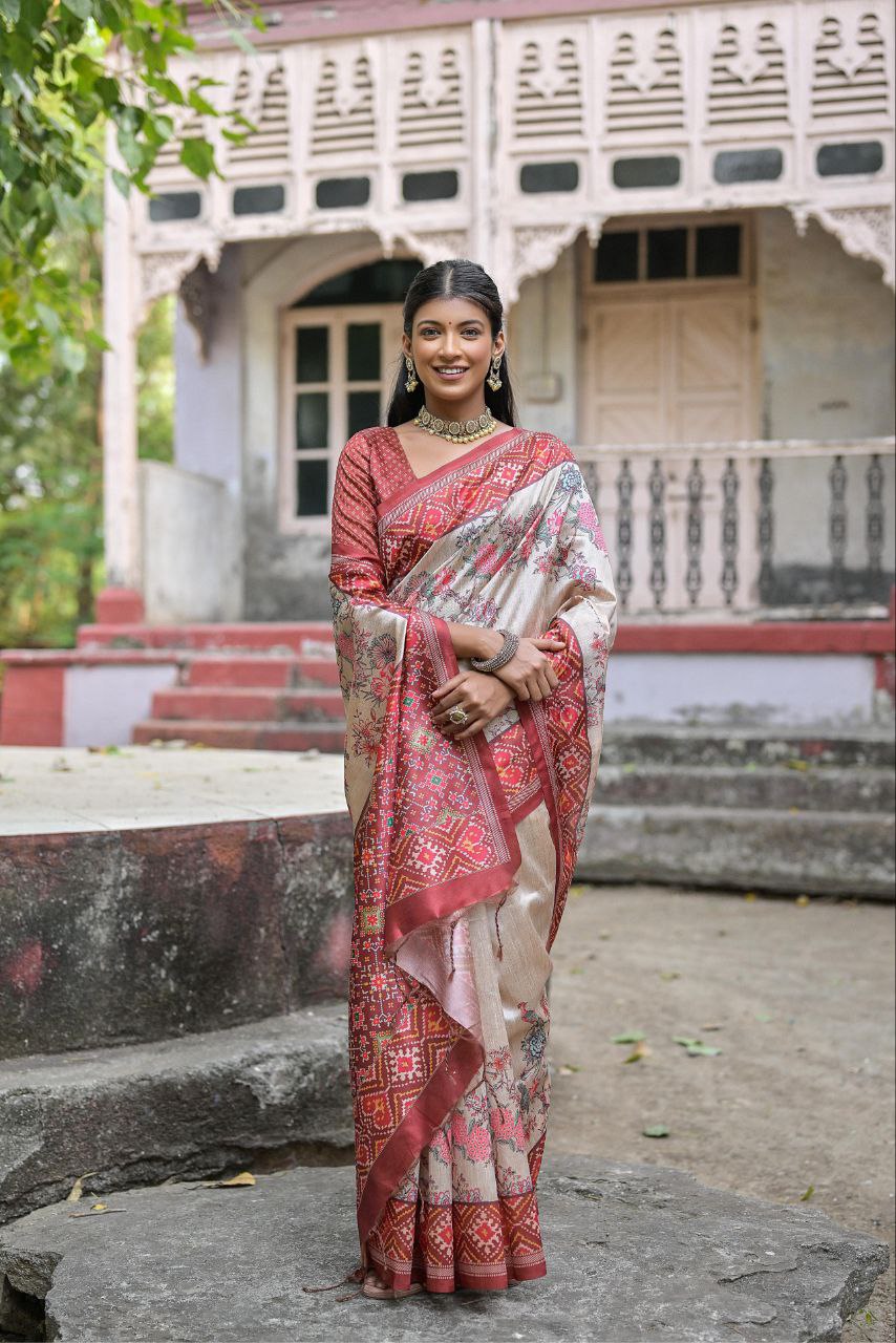 Patola Printed Tussar Silk Saree