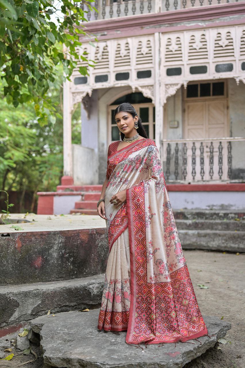 Patola Printed Tussar Silk Saree