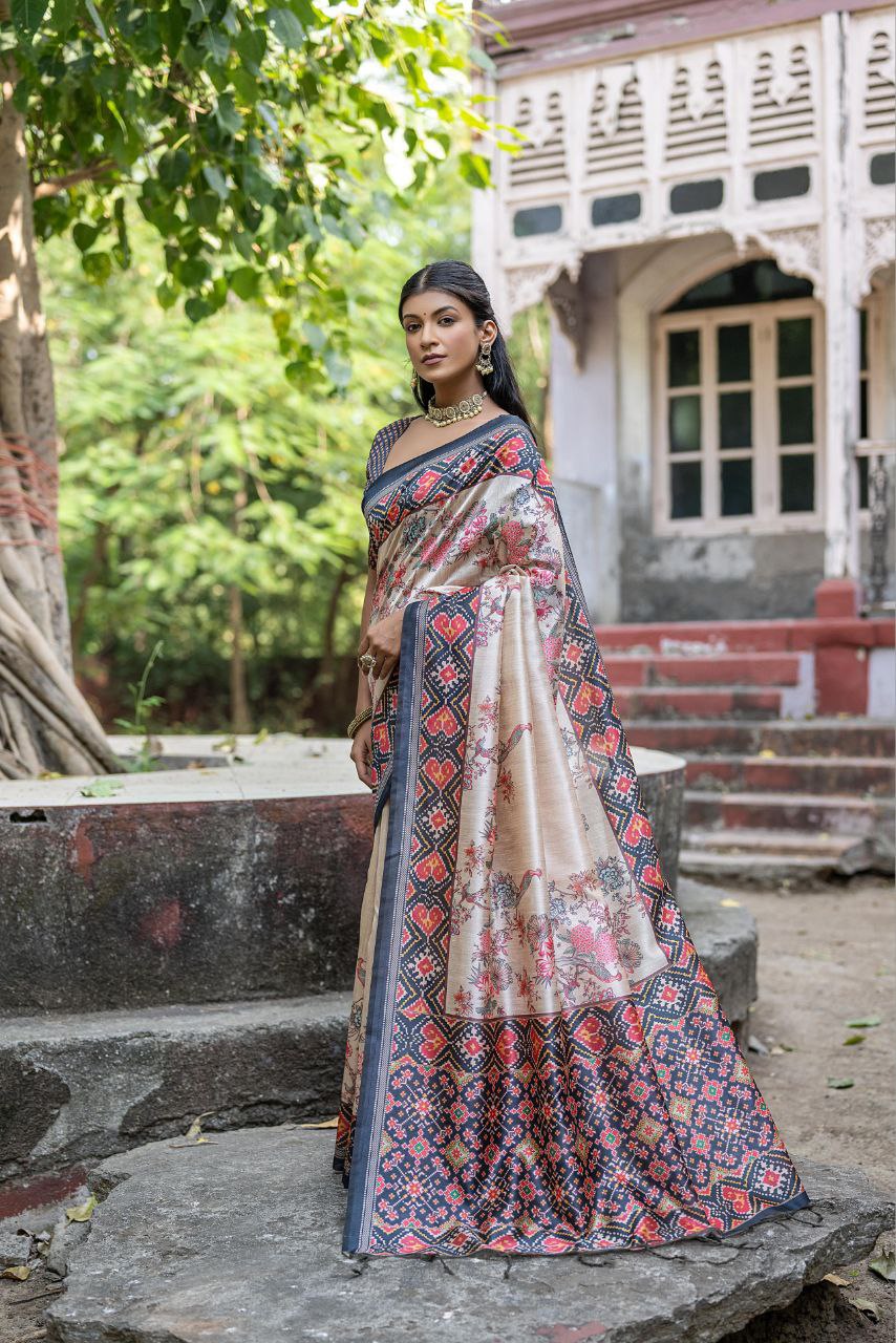 Patola Printed Tussar Silk Saree