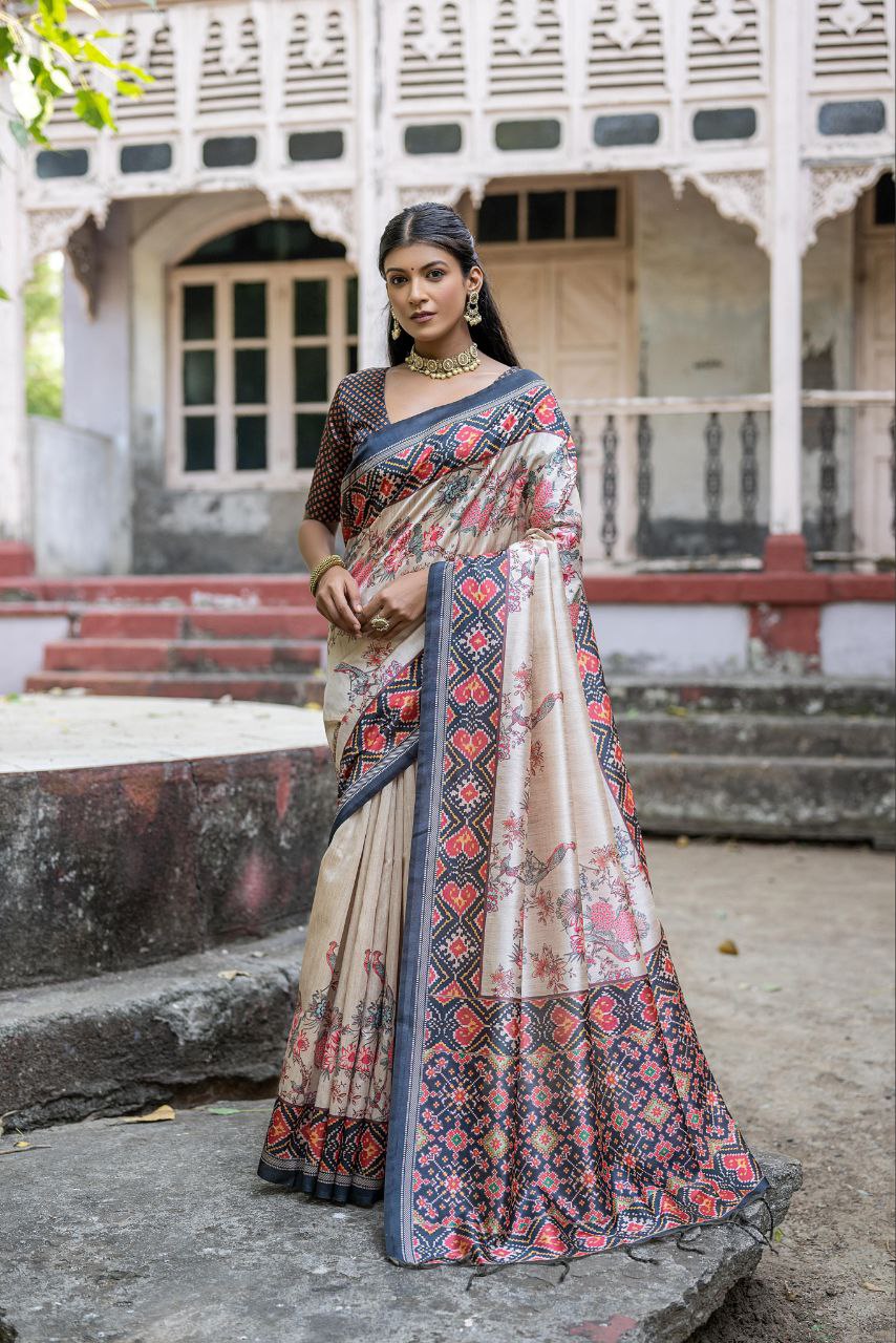 Patola Printed Tussar Silk Saree