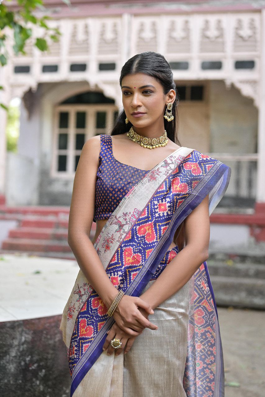 Patola Printed Tussar Silk Saree