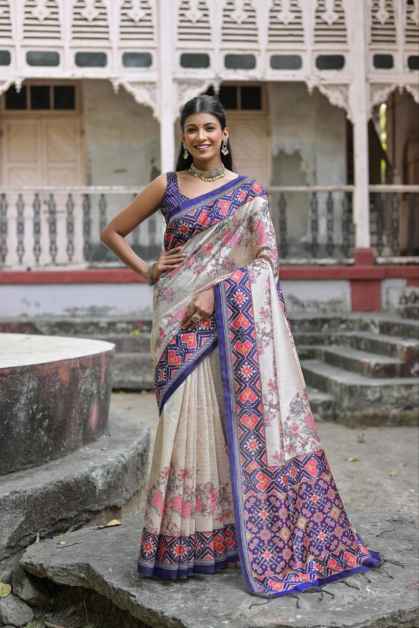 Patola Printed Tussar Silk Saree