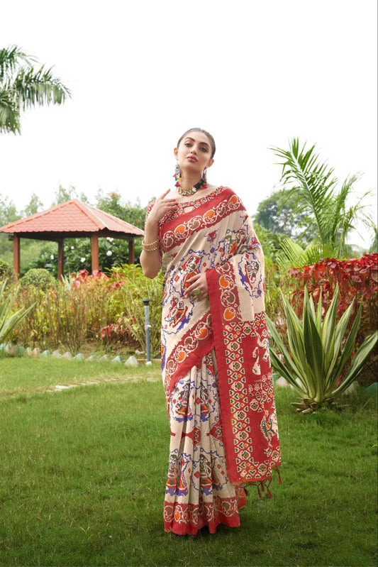 Patola Printed Tussar Silk Saree