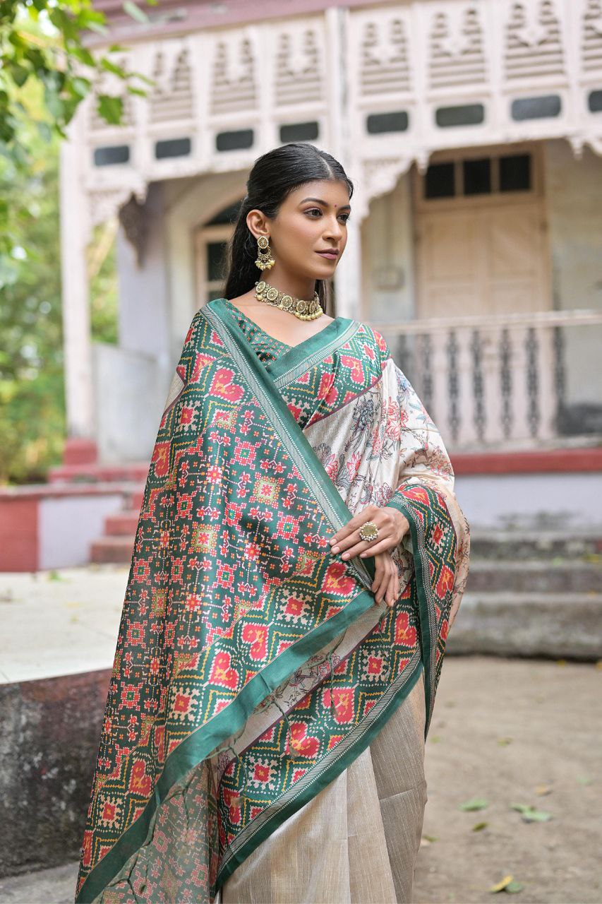 Patola Printed Tussar Silk Saree