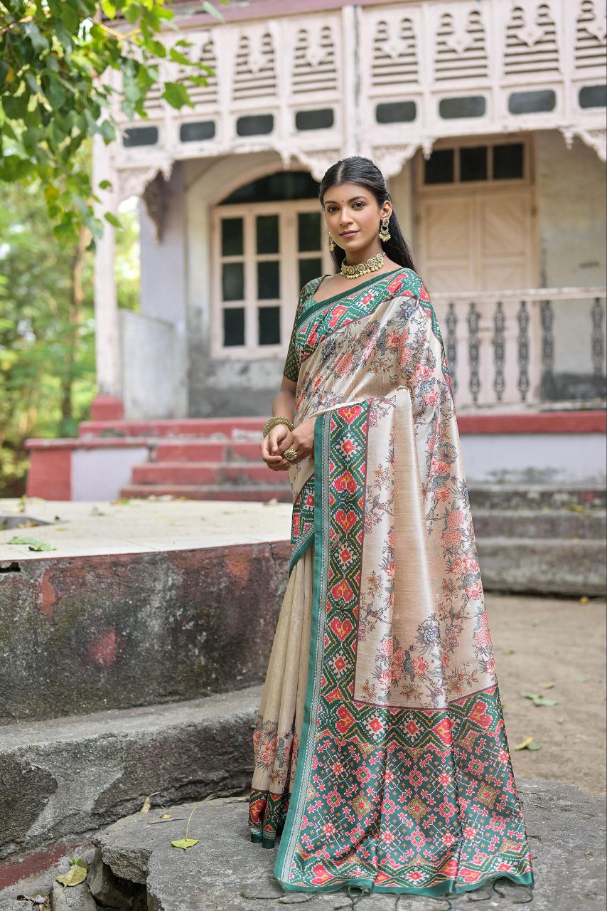 Patola Printed Tussar Silk Saree