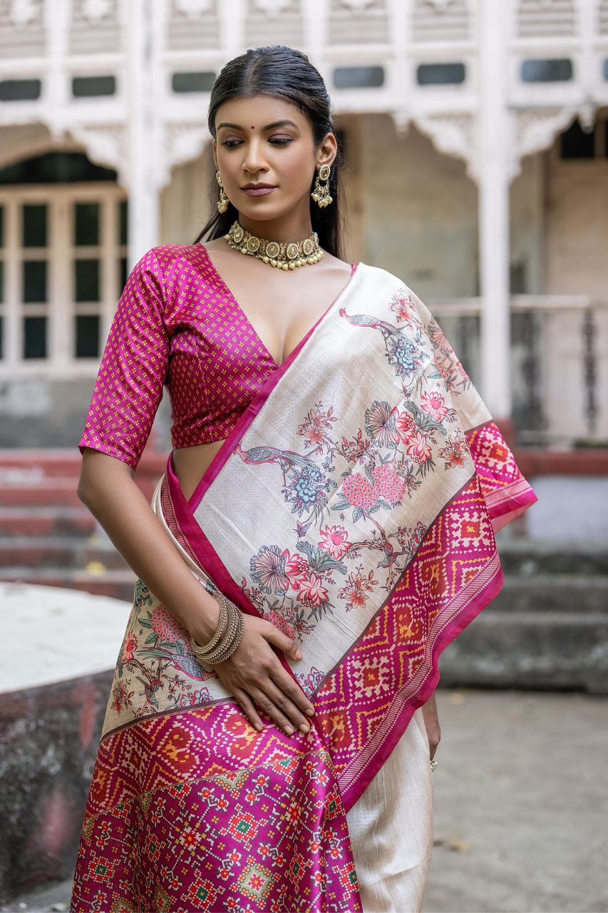 Patola Printed Tussar Silk Saree