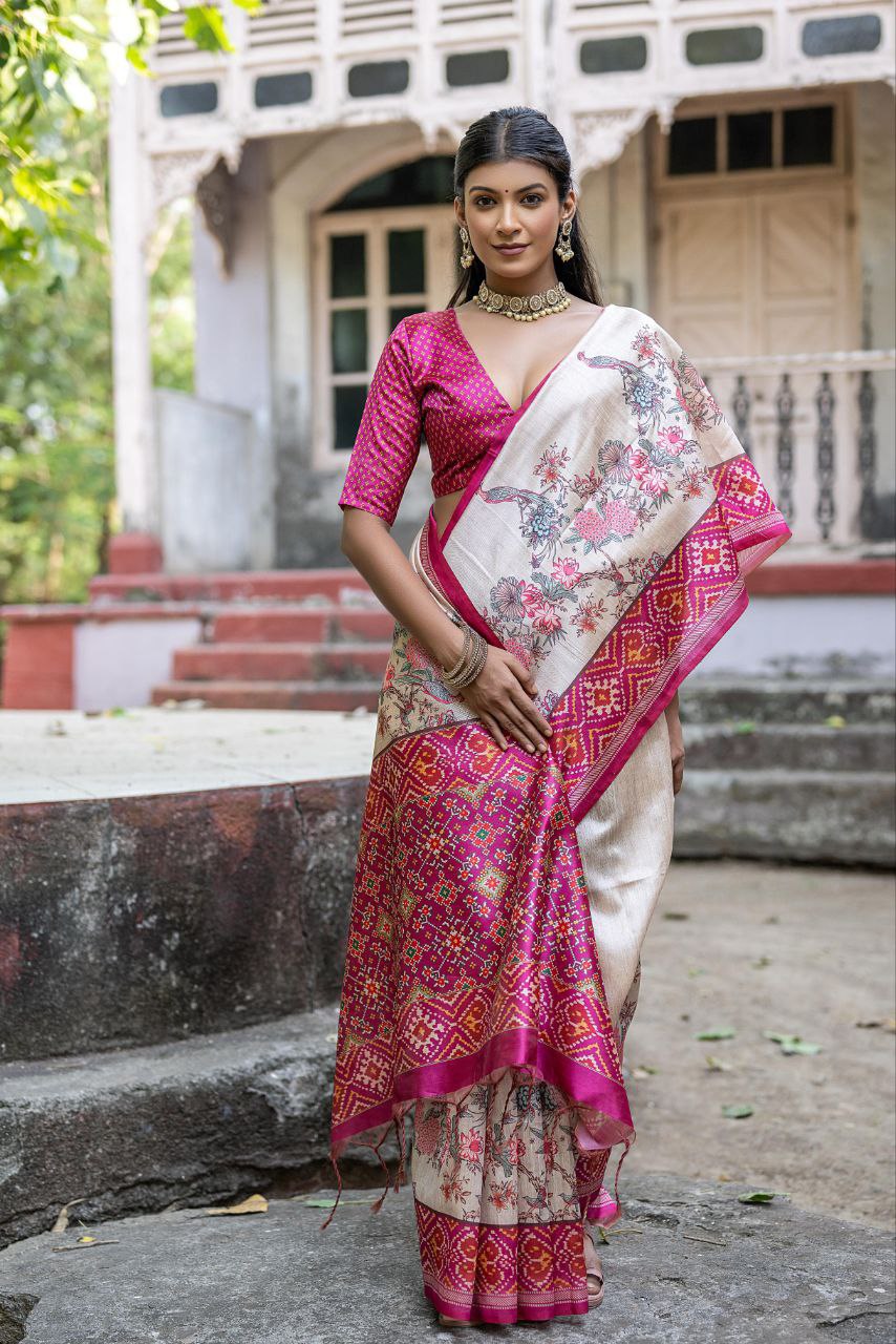 Patola Printed Tussar Silk Saree