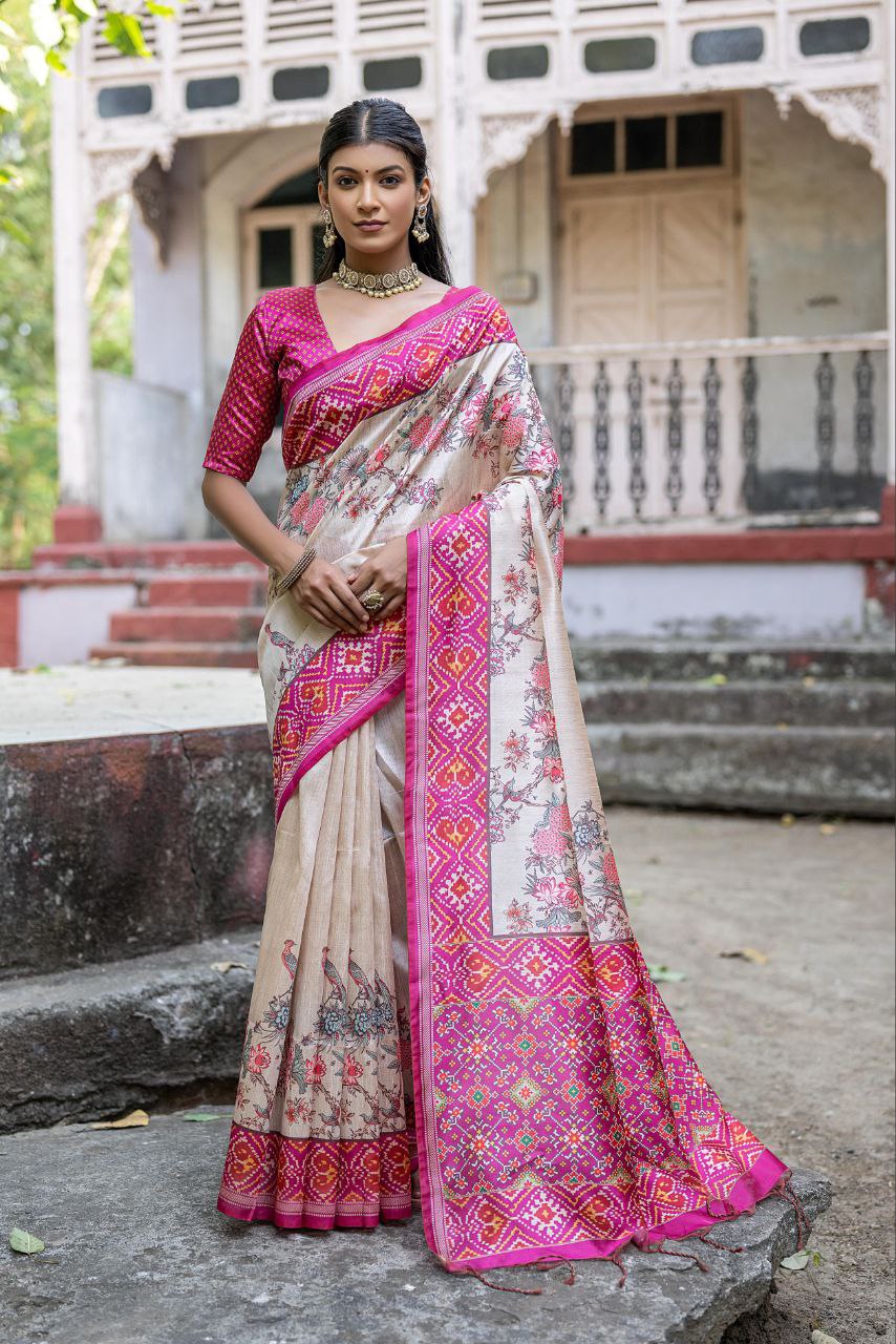 Patola Printed Tussar Silk Saree