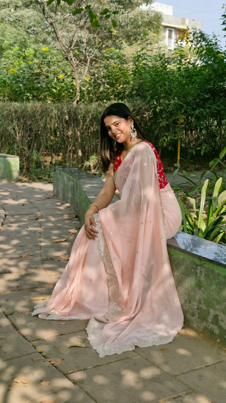 Peach Bollywood Style Organza Saree