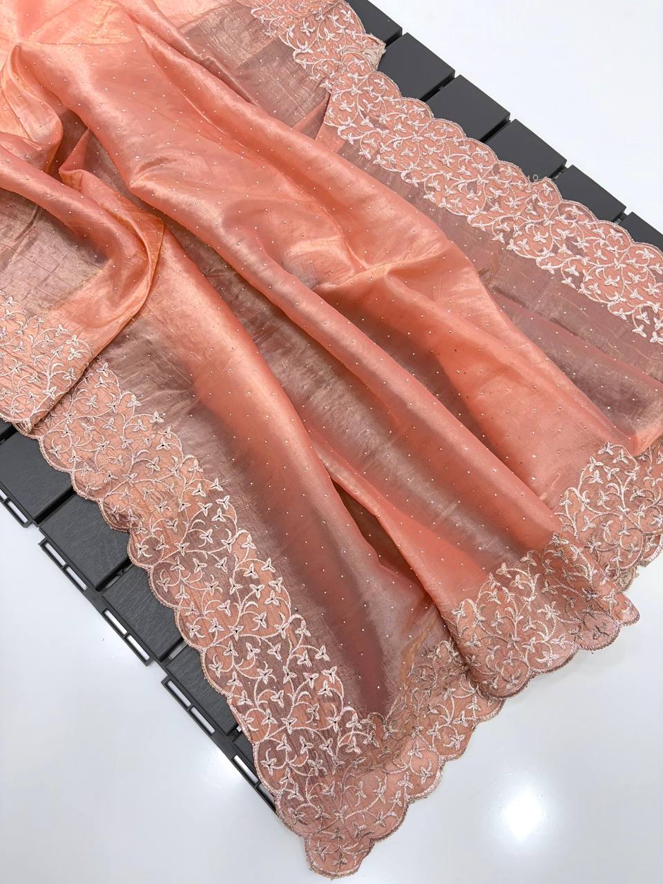 Peach Designer Cunchy Silk Saree