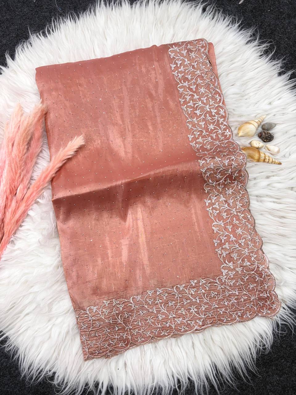 Peach Designer Cunchy Silk Saree