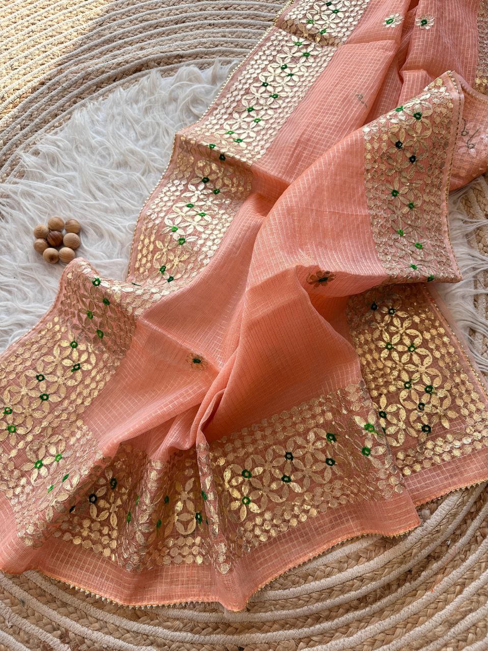 Peach Designer Kota Doriya Saree