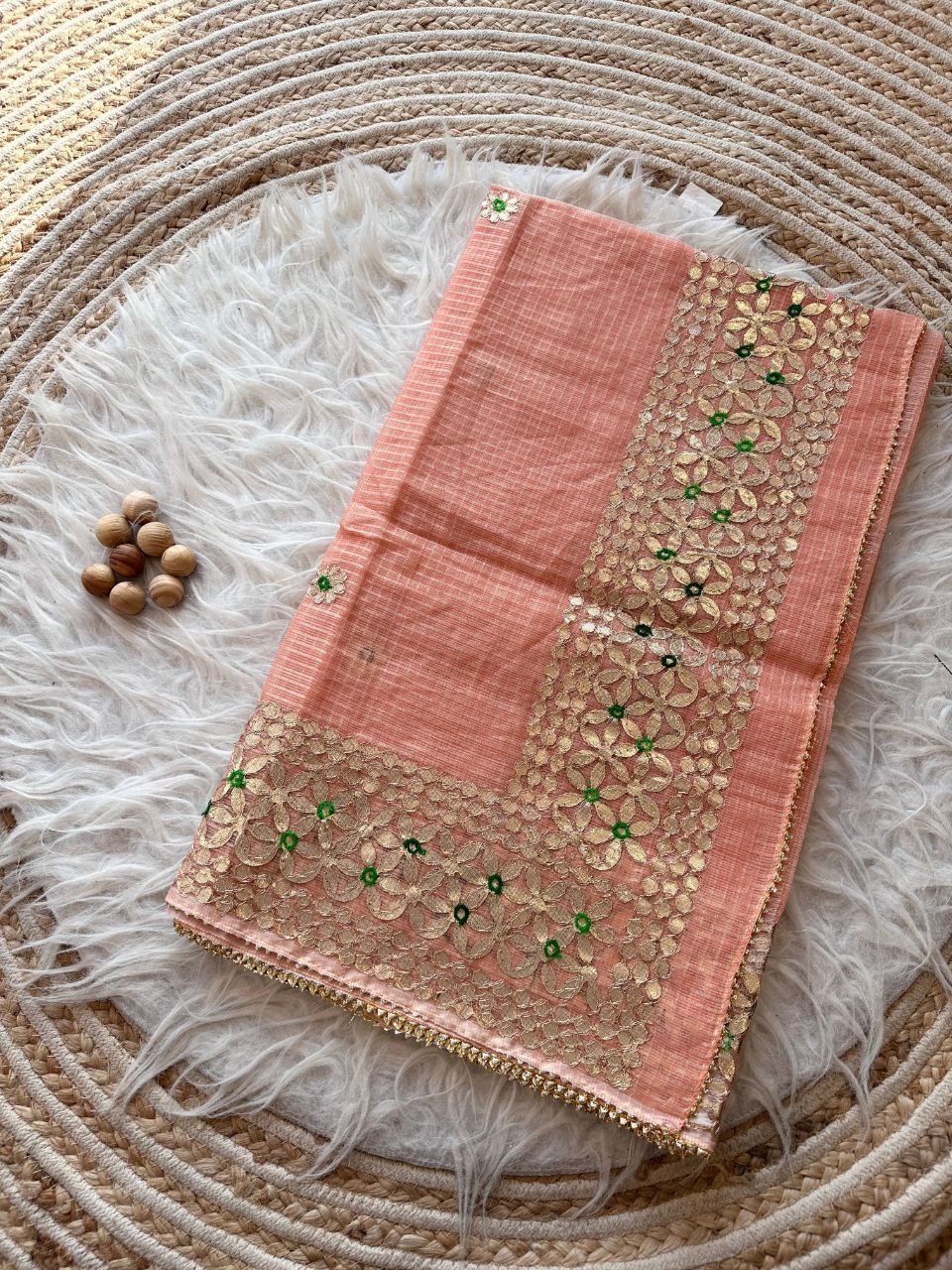 Peach Designer Kota Doriya Saree