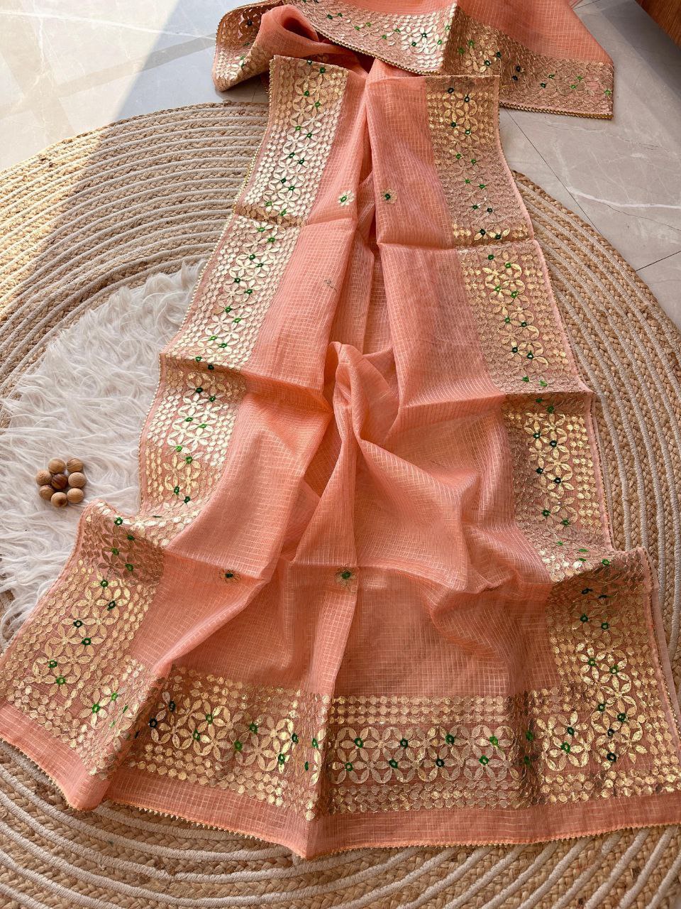 Peach Designer Kota Doriya Saree