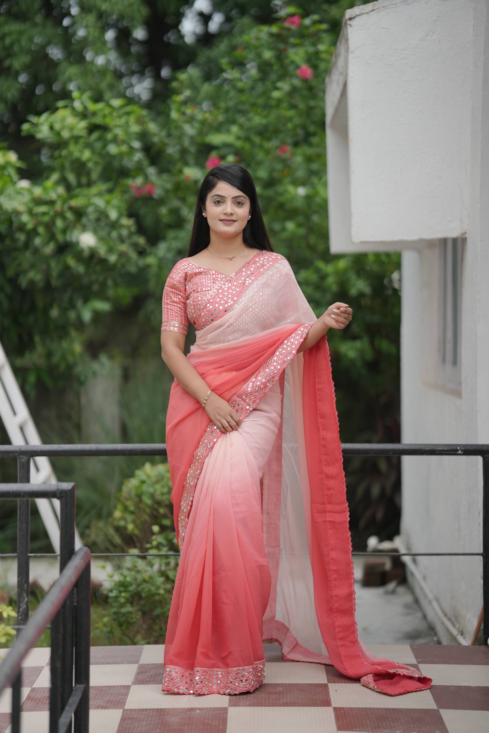 Peach Designer Party Wear Georgette Saree