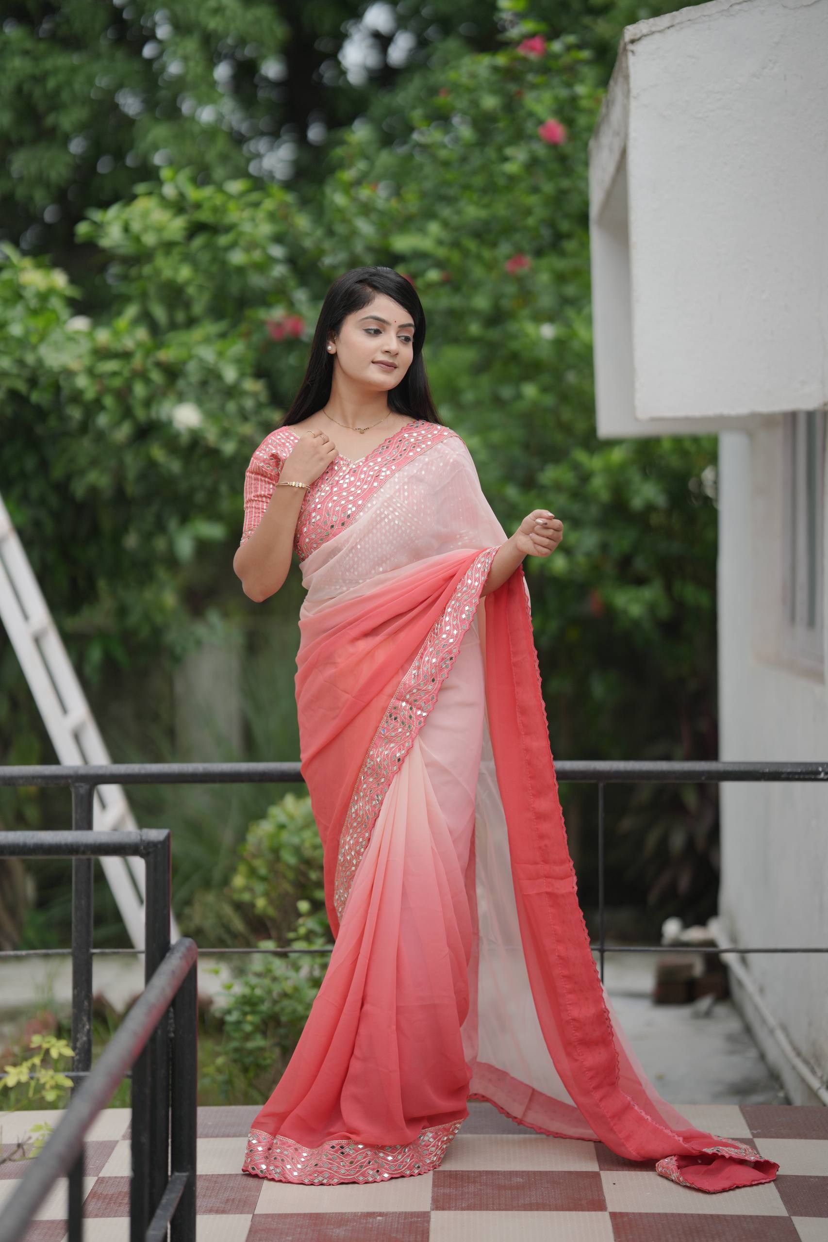 Peach Designer Party Wear Georgette Saree