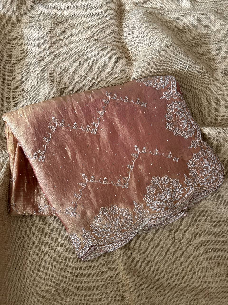 Peach Fandy Two Tone Chiffon Silk Saree