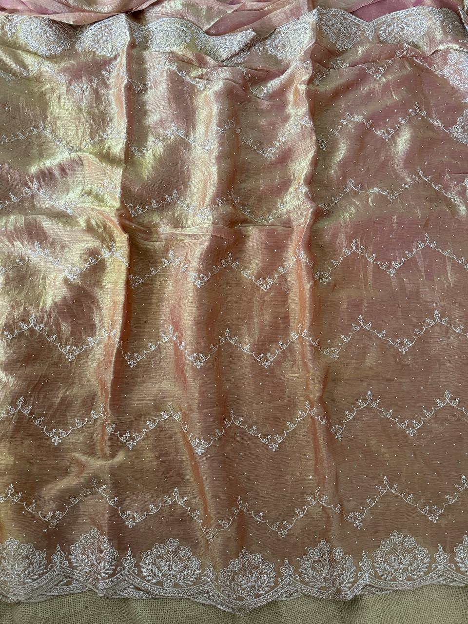 Peach Fandy Two Tone Chiffon Silk Saree