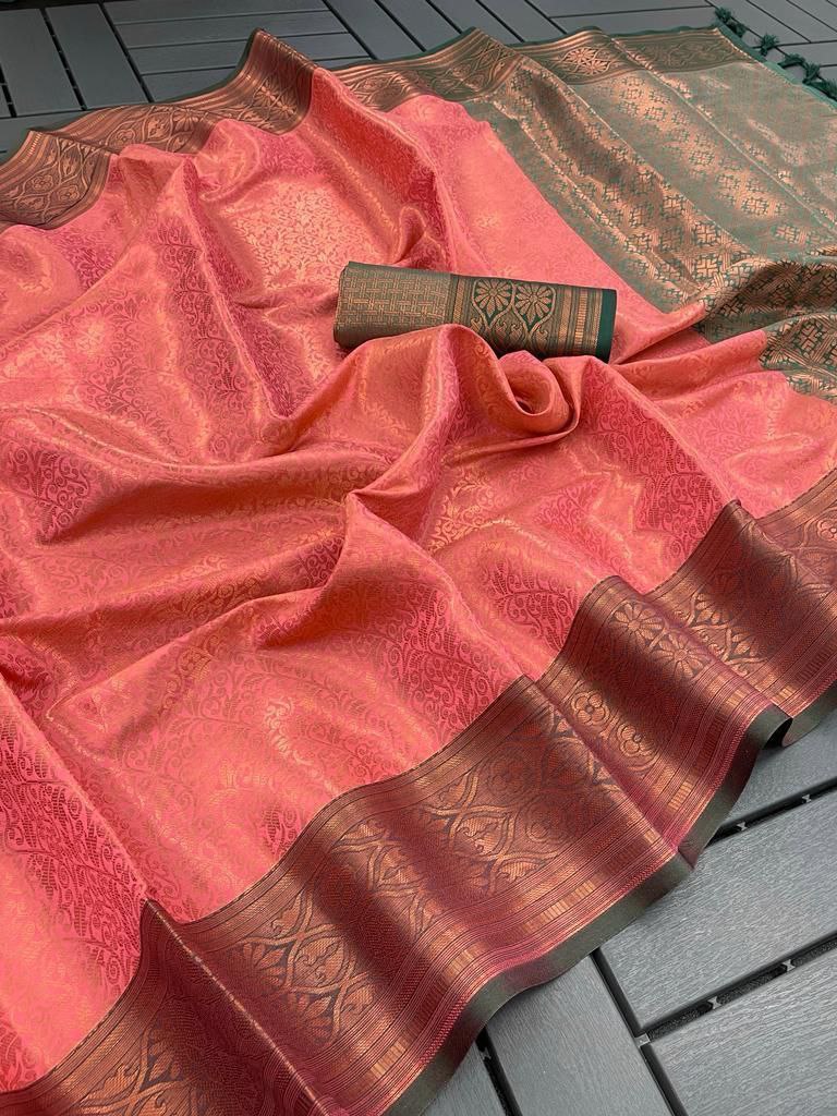 Peach Kubera Pattu Silk Saree