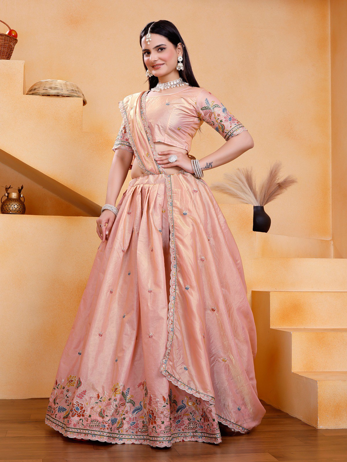 Peach Party Wear Fendy Silk Saree