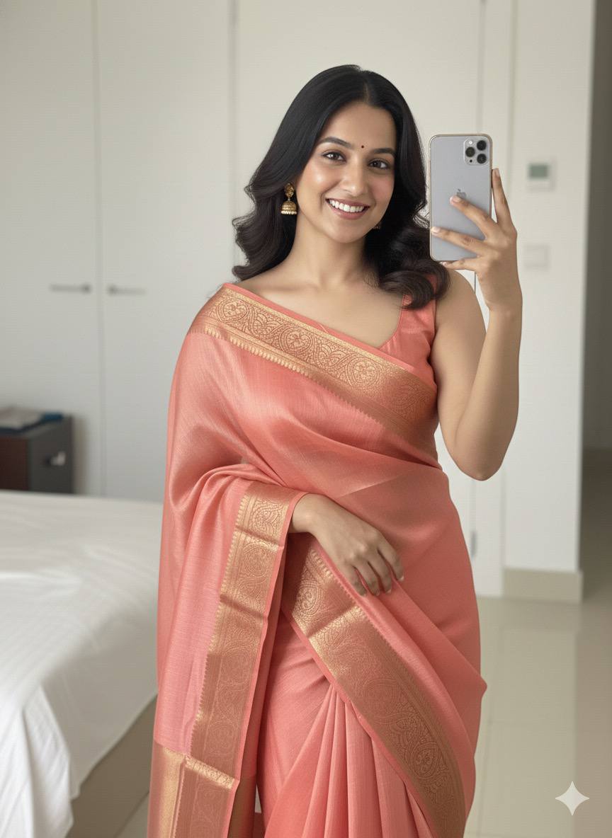 Peach Soft Space Silk Saree