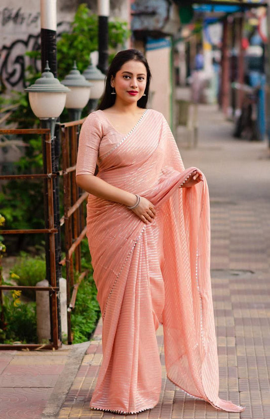 Peach Stylish Chiffon Saree