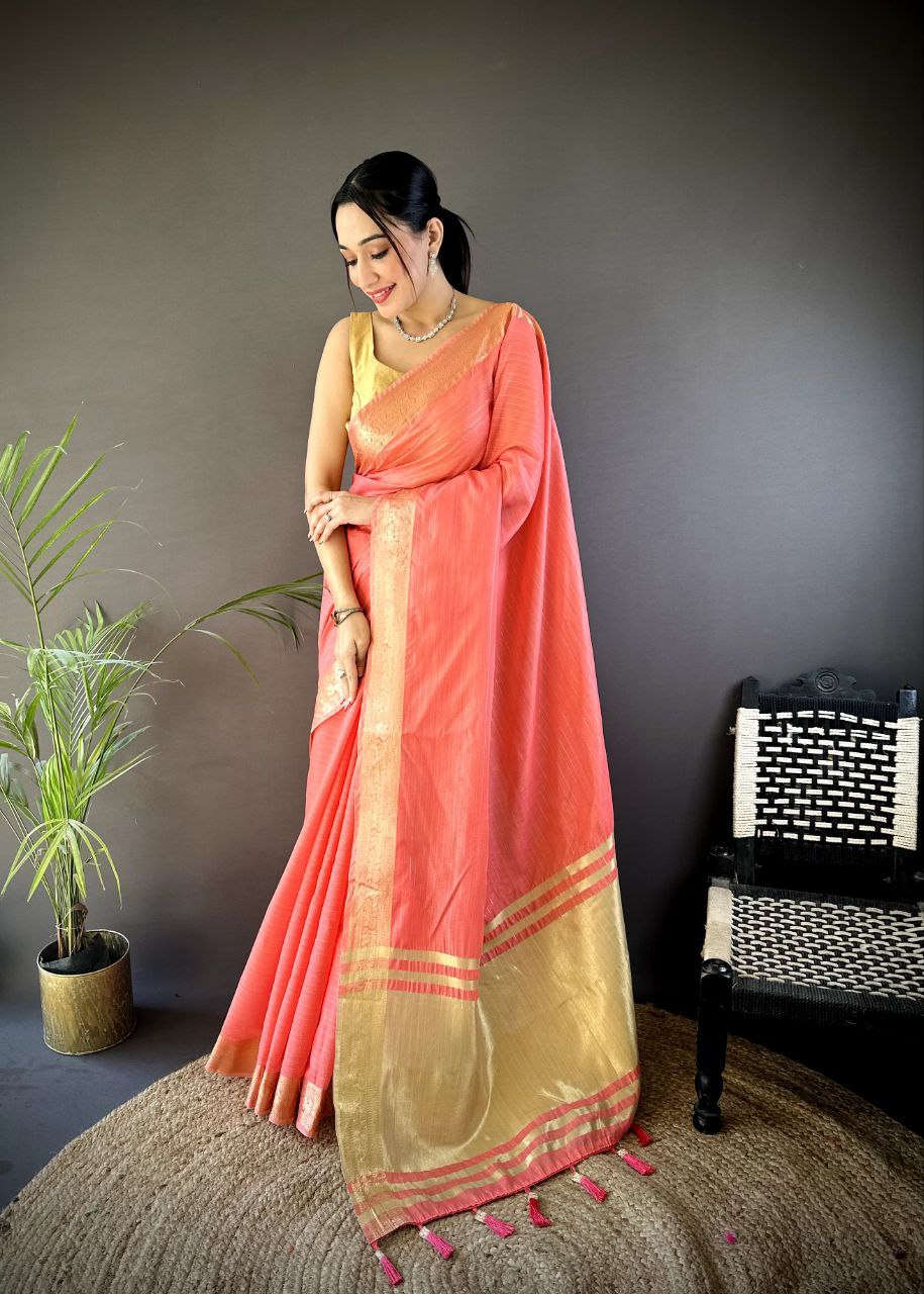 Peach Traditional Cotton Saree