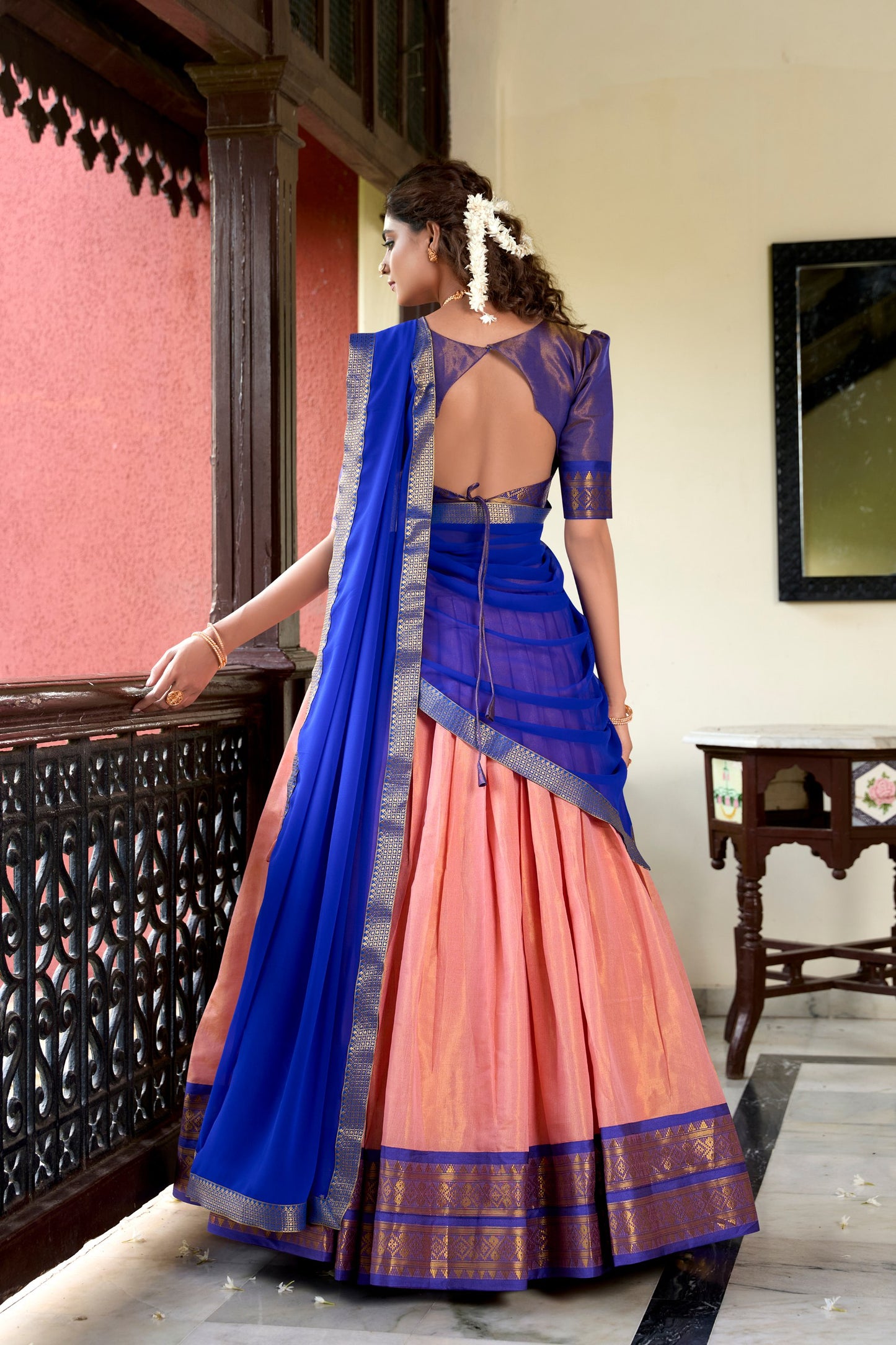 Peach Traditional Kanchipuram Lehenga