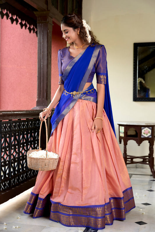 Peach Traditional Kanchipuram Lehenga