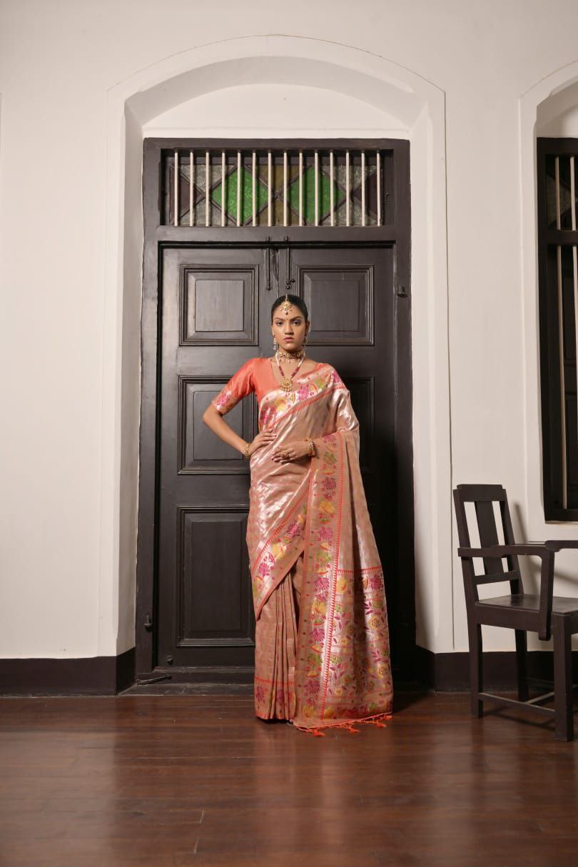 Peach Traditional Paithani Silk Saree