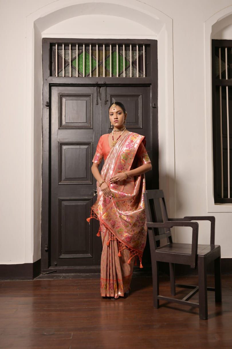 Peach Traditional Paithani Silk Saree