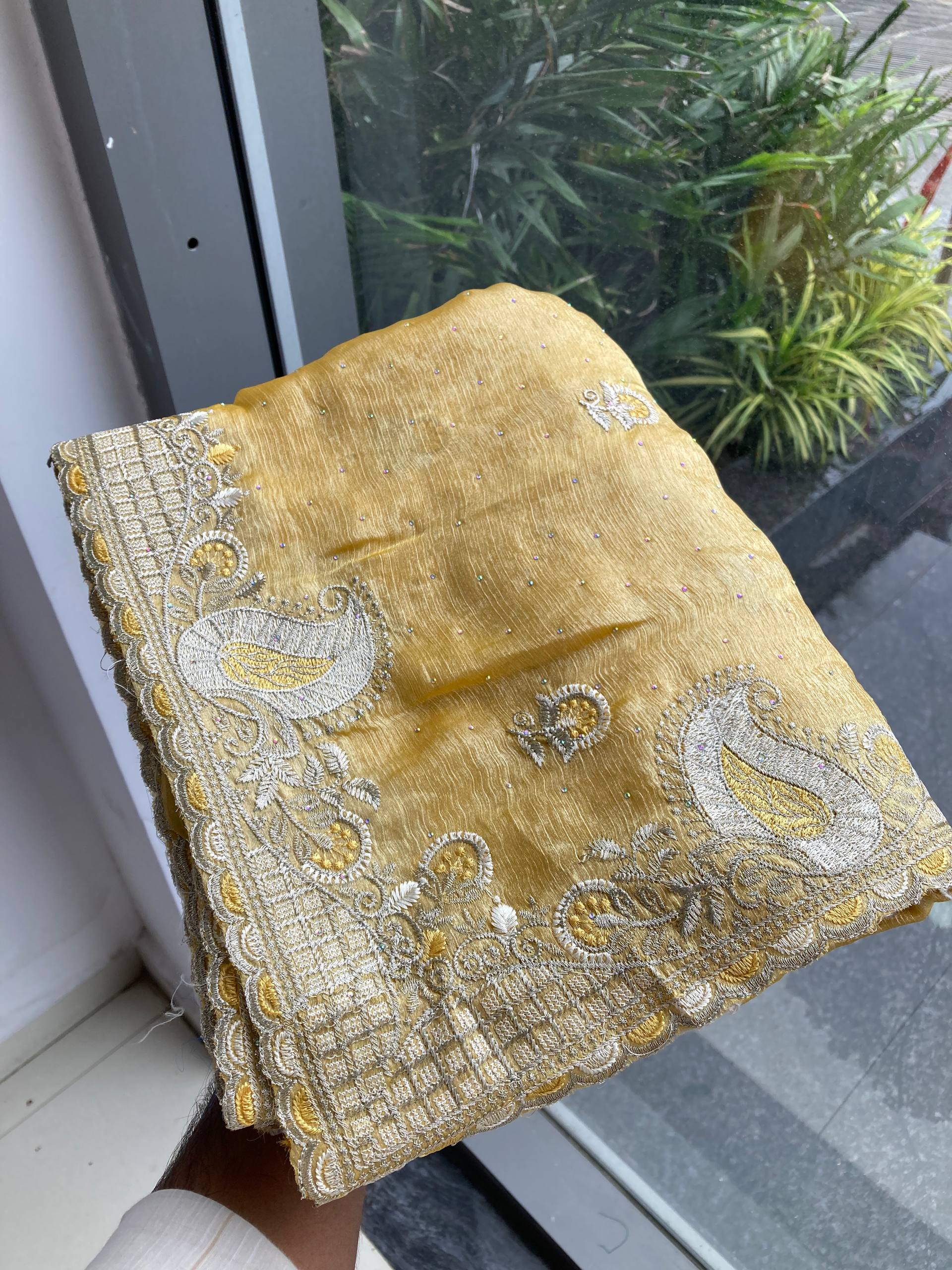 Yellow Designer Fandy Chiffon Silk Saree