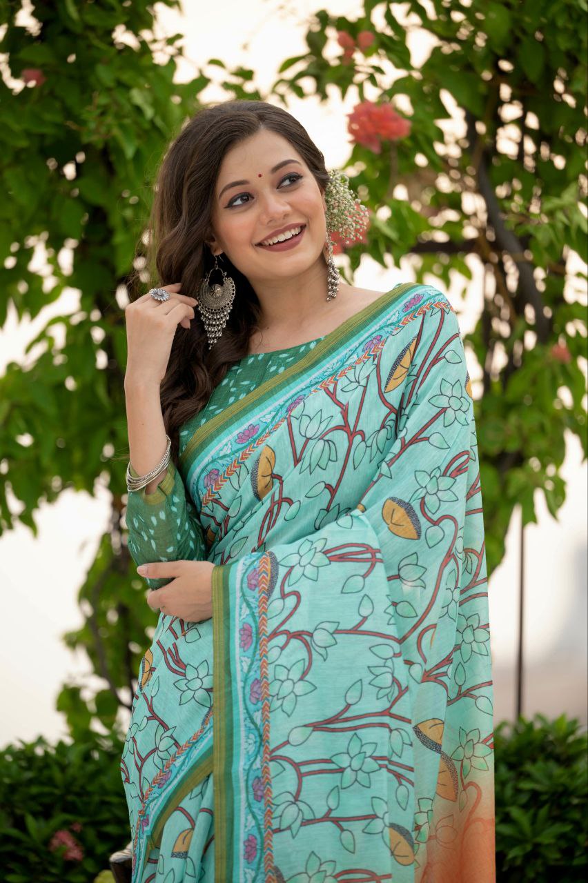 Pichwai Printed Mul Linen Cotton Saree