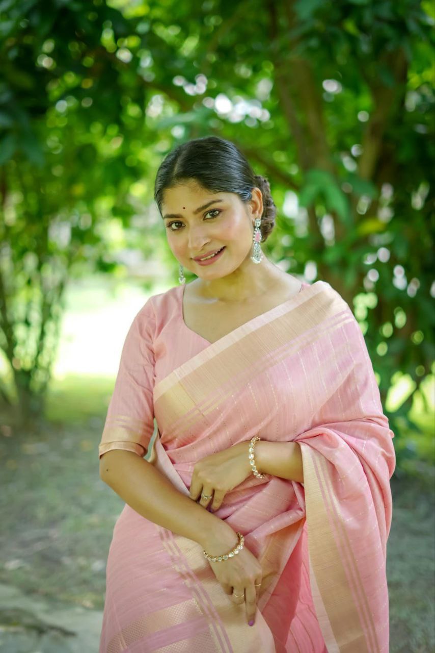Pink Banarasi Raw Silk Saree