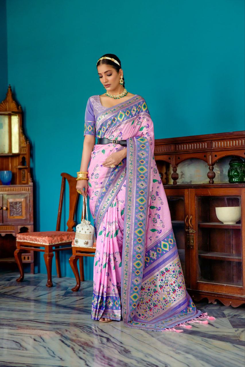 Pink Banarasi Silk Paithani Patola Saree