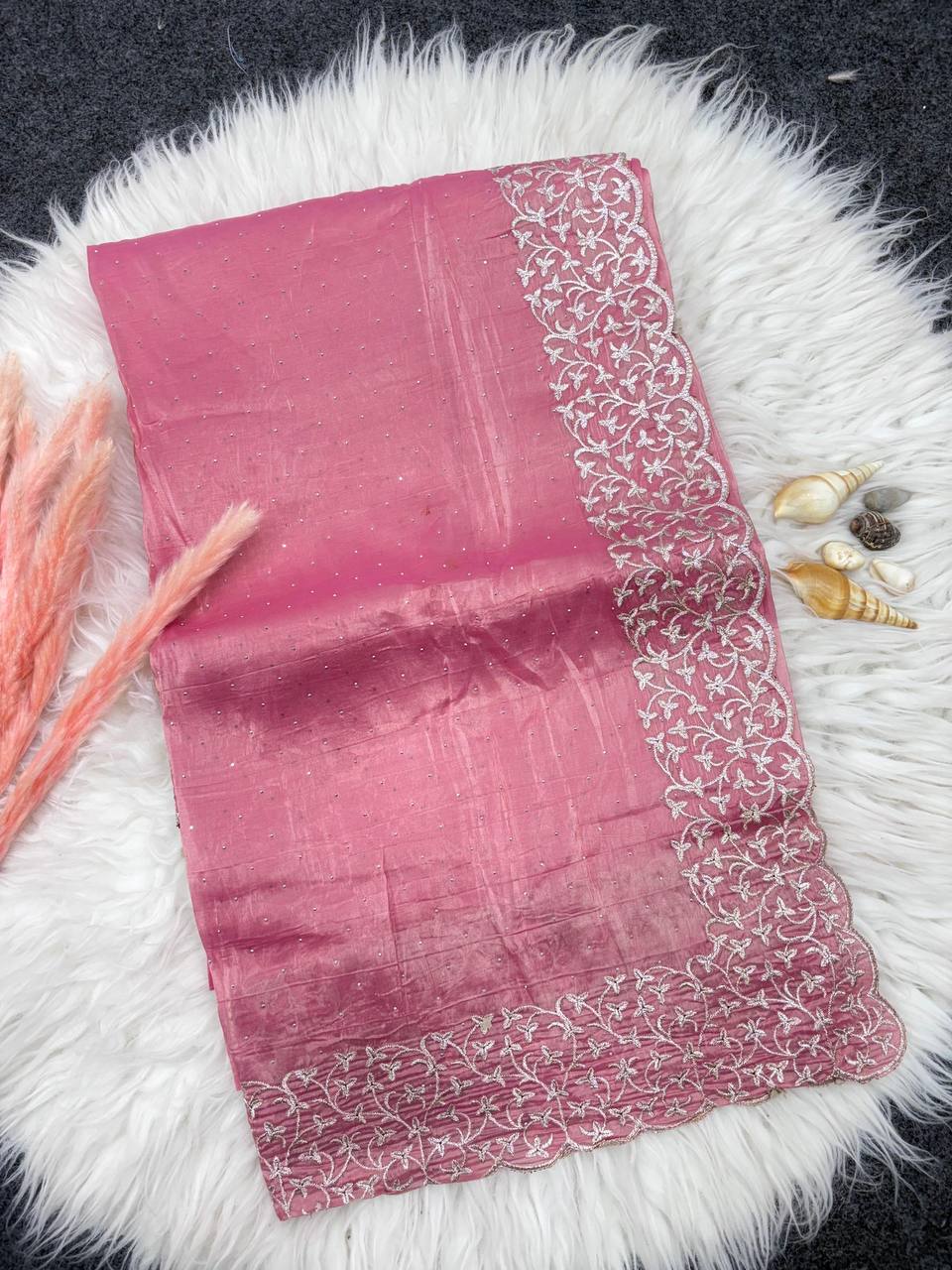 Pink Designer Cunchy Silk Saree