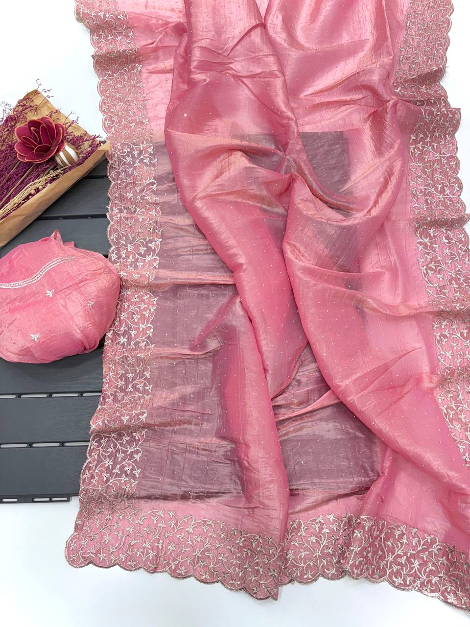 Pink Designer Cunchy Silk Saree