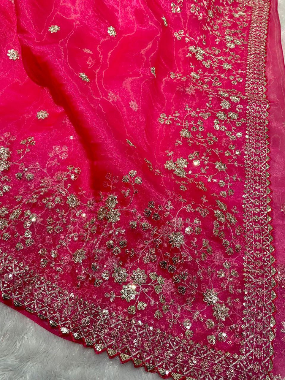 Pink Designer Organza Silk Saree | Replica Design