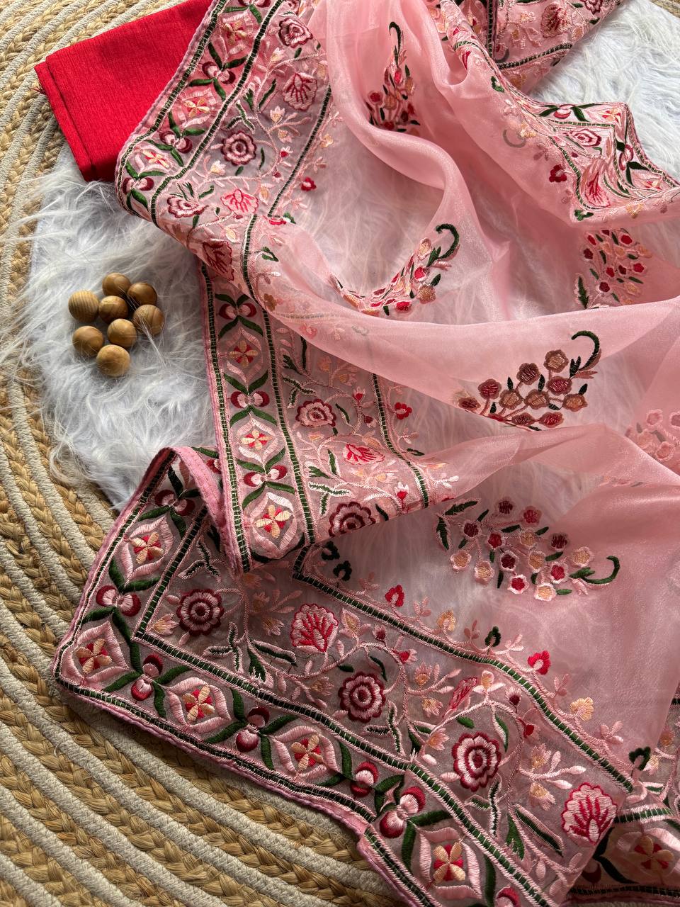 Pink Designer Organza Silk Saree