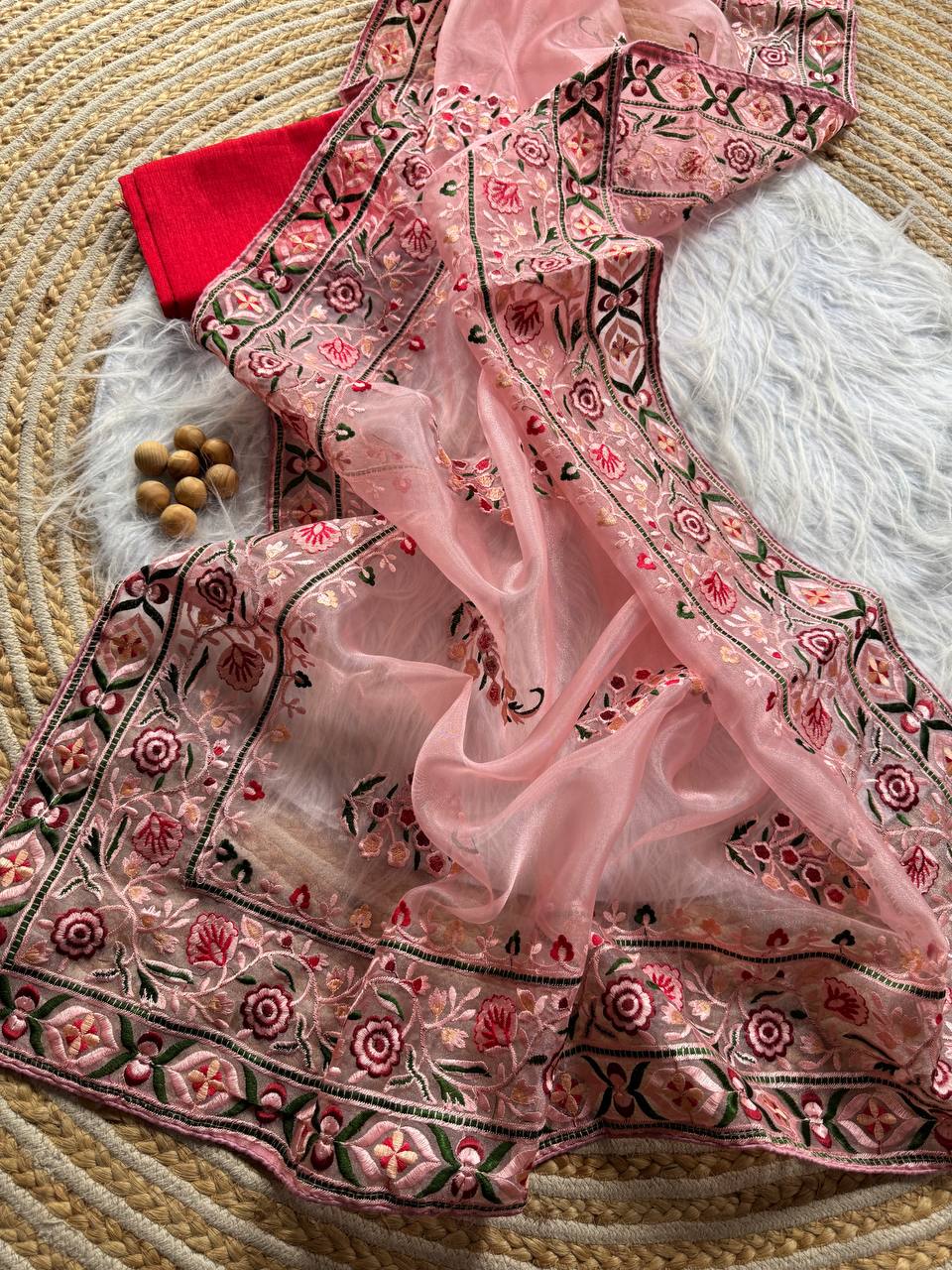 Pink Designer Organza Silk Saree