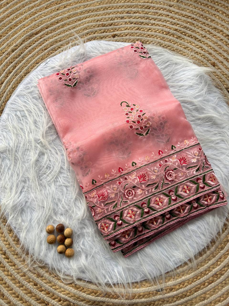 Pink Designer Organza Silk Saree