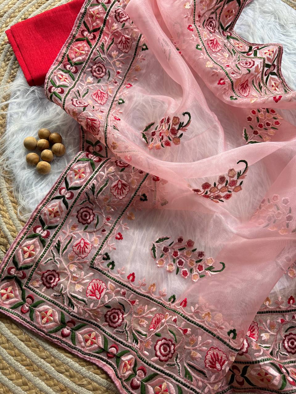 Pink Designer Organza Silk Saree