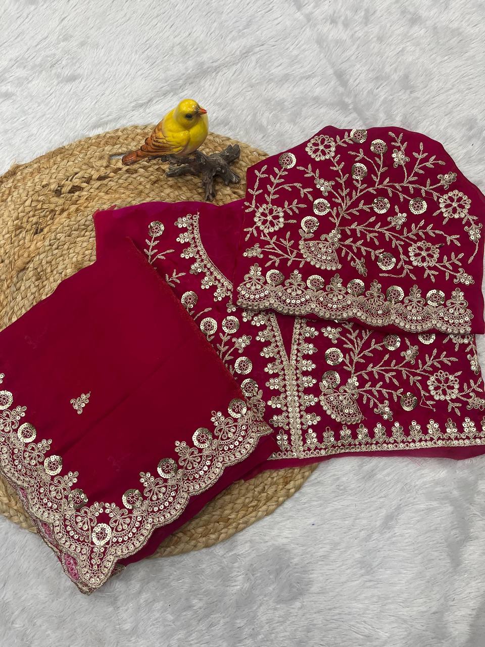 Pink Color Designer Party Wear Fandy Satin Silk Saree