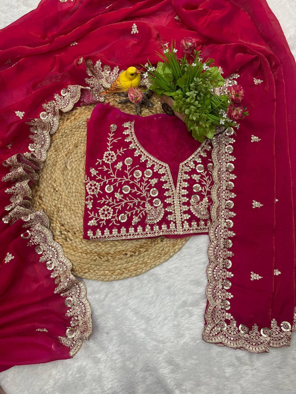 Pink Color Designer Party Wear Fandy Satin Silk Saree