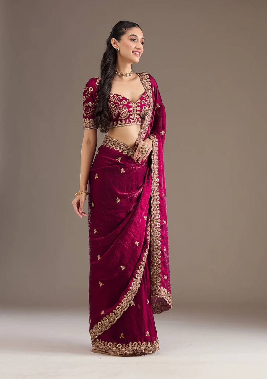 Pink Color Designer Party Wear Fandy Satin Silk Saree